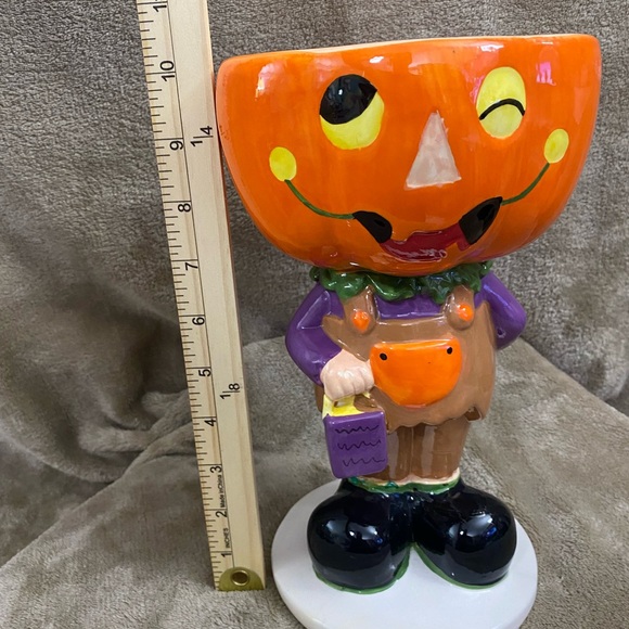 10” Halloween Pumpkin Ceramic Decorative Statue Bowl - Picture 14 of 16